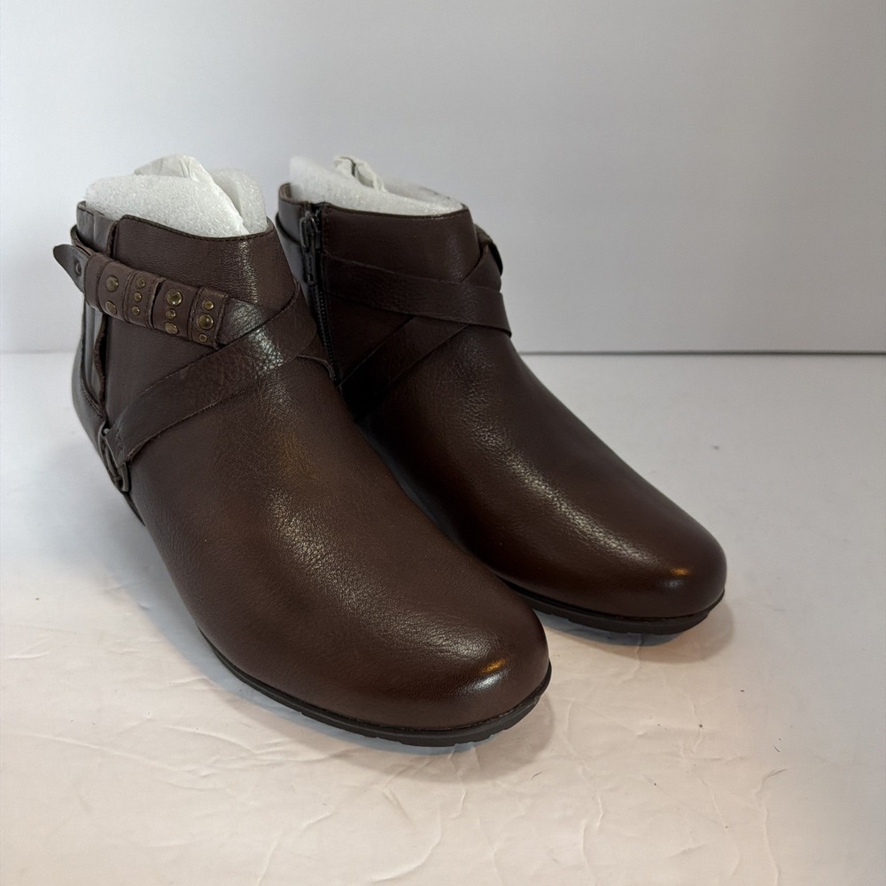 Abeo Womens Nancy Neutral Zip Ankle Boot Brown Leather Comfort Orthotic size 8